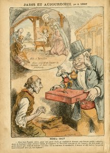 Illustratie van Achille Lemot in Le Pelerin, 22/12/07 - Vroeger en Nu - Pensioenarbeiders, Anti-parlementarisme, Religie, Kerstmis, Kamer van Afgevaardigden door Achille Lemot
