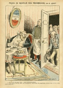 Illustratie van Achille Lemot in Le Pelerin, 23/07/05 - Hoe zijn programma te vervullen - Sociaal, Armoede, Gastronomie koken, Socialisme - Jaurès Jean, Afgevaardigde, Homemans - Voedsel Metafoor, Oppositie/Associatie