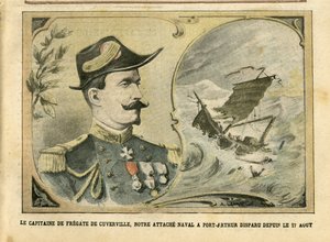 Illustratie van Achille Lemot in Le Pelerin - De kapitein van de fregat van Cuverville, onze marineattaché in Port-Arthur verdwenen sinds 17 augustus