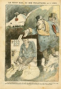 Illustratie van Achille Lemot (1846-1909) in Le Pelerin, 25/12/04 - De Kerst van de Goede Proletariër - Verkiezingen, Ellende, Winter, Leven van de Rijken, Socialisme - Arbeider, Ellendig, Arm, Dakloos - Oppositie/Associatie door Achille Lemot