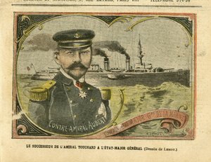 Illustratie van Achille Lemot in Le Pelerin, 27/08/05 - De opvolger van admiraal Touchard bij de generale staf - Leger, Marine Marine Badplaats, Staf, Oorlogsschepen - Admiraal Admiraals, Aubert Marie Jacques Charles, Touchard Philippe