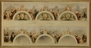 De stad Parijs biedt alle naties de gastvrijheid van haar kunstscholen, musea en wetenschappelijke instellingen - Schets voor de ingangshal van het Hôtel de Ville de Paris door Achille Sirouy