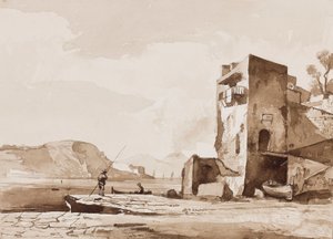 Mogelijk een uitzicht vanaf Posillipo, met Vesuvius in de verte, met toevoegingen door een Borbone-leerling door Achille Vianelli