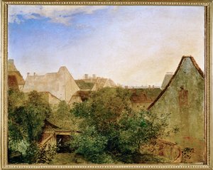 Blick ueber Wiener Vorstadthaeuser - Uitzicht over de buitenwijken van Wenen ... (schilderij op hout)