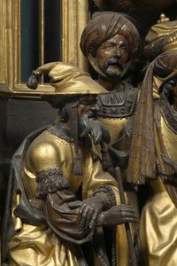 Aanbidding der Wijzen (detail) door Adam (school of) Kraft