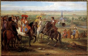 Koning Lodewijk XIV voor de priorin van Fives bij het beleg van Lille in augustus 1667 door Adam Frans van der Meulen