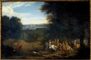 Lodewijk XIV aan het Jagen door Adam Frans van der Meulen