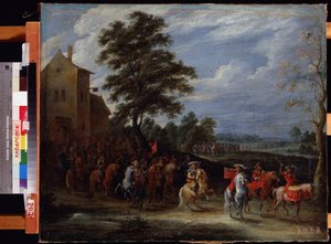 Cavalerie regiment passeert een landgoed