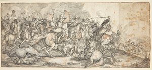 Ruitergevecht door Adam Frans van der Meulen