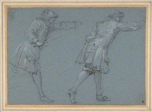 Studie van twee soldaten die zwaardvechten, 17e eeuw door Adam Frans van der Meulen