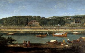 Zicht op het kasteel van Saint Cloud met de koninklijke galerij aan de Seine
