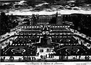 Château de la Rochefoucauld in Liancourt; tekening door Perelle door Adam Perelle