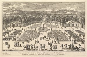 Uitzicht op het Grote Parterre en de Halve Maan van Richelieu, 17e eeuw door Adam Perelle
