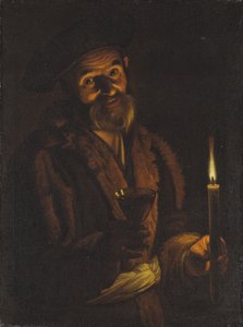 Oude Man met een Kaars en een Glas door Adam de Coster