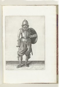 De exercitie met schild en spies: de soldaat brengt met zijn linkerarm het schild terug op de rug (nr. 26), 1618 door Adam van Breen
