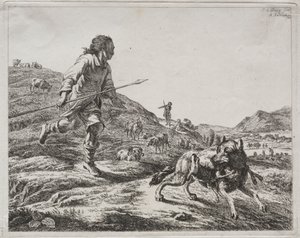 Herder die een Wolf Achtervolgt, 1803 door Adam von Bartsch