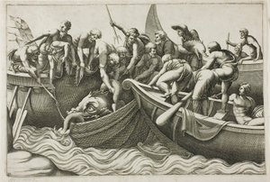 Vissers die een Zeemonster Vangen door Adamo Scultori