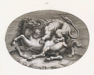 Speculum Romanae Magnificentiae: Leeuw die een paard aanvalt, ca. 1540-80
