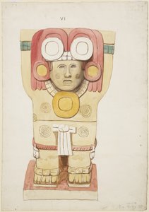 Kariatide uit de buitenkamer, Tempel A, balspelbaan, Chichen Itza, Mexico door Adela Breton