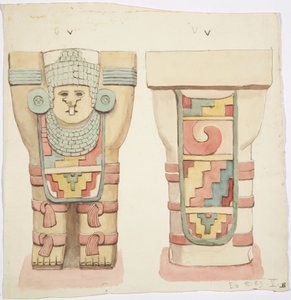 Kariatide uit de buitenkamer, Tempel A, balspelbaan, Chichen Itza, Mexico door Adela Breton