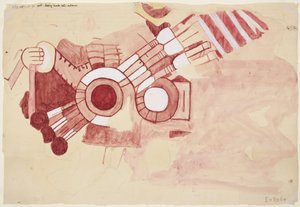 Kopie van een fragment van een schildering uit de Casa de Barrios, Teopancaxco, Teotihuacan, Staat Mexico door Adela Breton