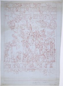 Tekening van de Zuidelijke Muur, Bovenste Tempel van de Jaguars, Chichen Itza, Mexico