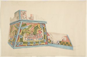 Schilderij van een stenen reliëf uit Xochicalco, Mexico door Adela Breton