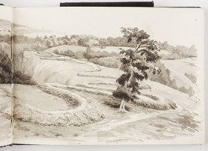 Schetsboek van inkt- en grafiettekeningen en aquarellen door Adela Breton