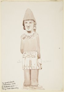 Standbeeld uit Teayo, noord Veracruz, Mexico (stenen standbeeld met mannelijke figuur in rok) door Adela Breton
