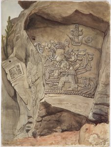 Stenen reliëf van Piedra de Malinche, Tula, Hidalgo, Mexico door Adela Breton