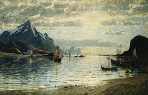 Een Fjordscène met Zeilschepen door Adelsteen Normann