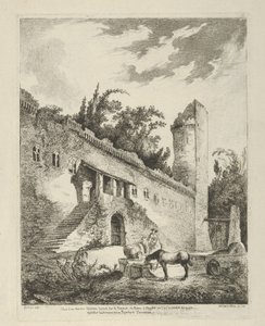 Gezicht op een oud kasteel gelegen op de weg van Rome naar Napels uit Differentes vue...