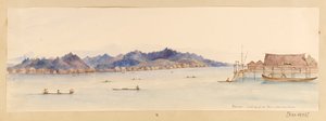 Borneo - Uitzicht op de Rivier vanuit ons huis uit West-Indië, Noord-Amerika en Borneo plakboek, ca. 1845 door Admiral Sir Edward Gennys Fanshawe