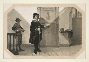 Rembrandt op weg naar de Anatomische Les van Dr. Tulp door Adolf Carel Nunnink