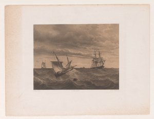 Zeilboten op wilde zee door Adolf Carel Nunnink
