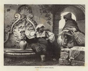 Fontein in een Romeinse binnenplaats door Adolf Closs