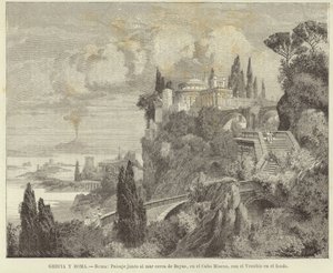 Griekenland en Rome - Rome: Landschap aan zee bij Kaap Miseno met Vesuvius op de achtergrond