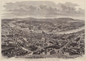Vogelvlucht van Basel, Zwitserland (gravure) door Adolf Eltzner