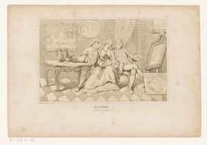 Casanova en de Hertog van Matalone bekijken erotische kunst met Leonilde