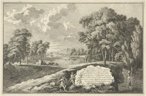 Arcadisch rivierlandschap met vrouw en kind