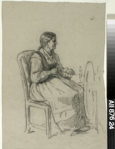 Spinnende vrouw door Adolf von Becker