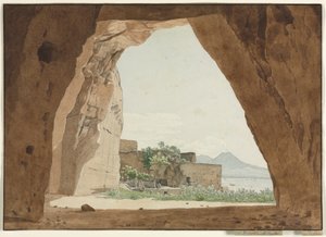 Vesuvius en de baai van Napels vanuit een grot door Adolf von Heydeck