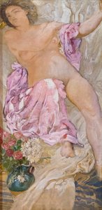 Vrouw met bloemen / naakte vrouw met rozen door Adolfo de Carolis