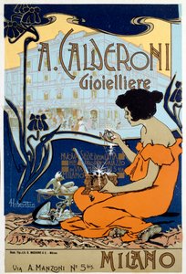 Reclameposter voor Calderoni juwelier in Milaan, ca. 1920 door Adolfo Hohenstein