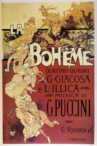 Affiche van La Bohème door Adolfo Hohenstein voor de première van de opera van Giacomo Puccini in het Teatro Regio di Torino, op 01/02/1896