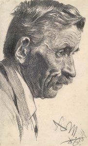 Een mannenhoofd door Adolph Menzel