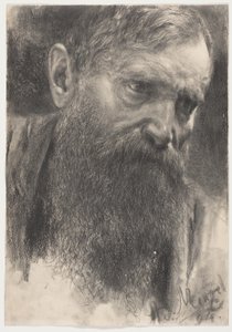 Hoofd van een bebaarde man in halfprofiel door Adolph Menzel