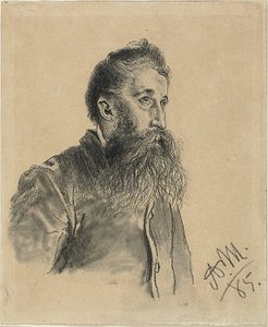 Portret van een bebaarde man door Adolph Menzel