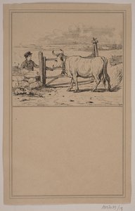 Koen og drengen. Nr. 12 in Chr. Winther og M. Rørbye, "25 Billeder for små børn" door Johan Adolph Kittendorff
