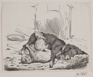Kettinghond met puppy door Johan Adolph Kittendorff